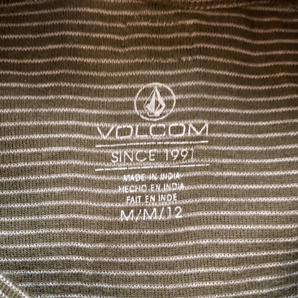 Green Stripped Mock Neck Volcom T-shirt - Picture 3 of 5